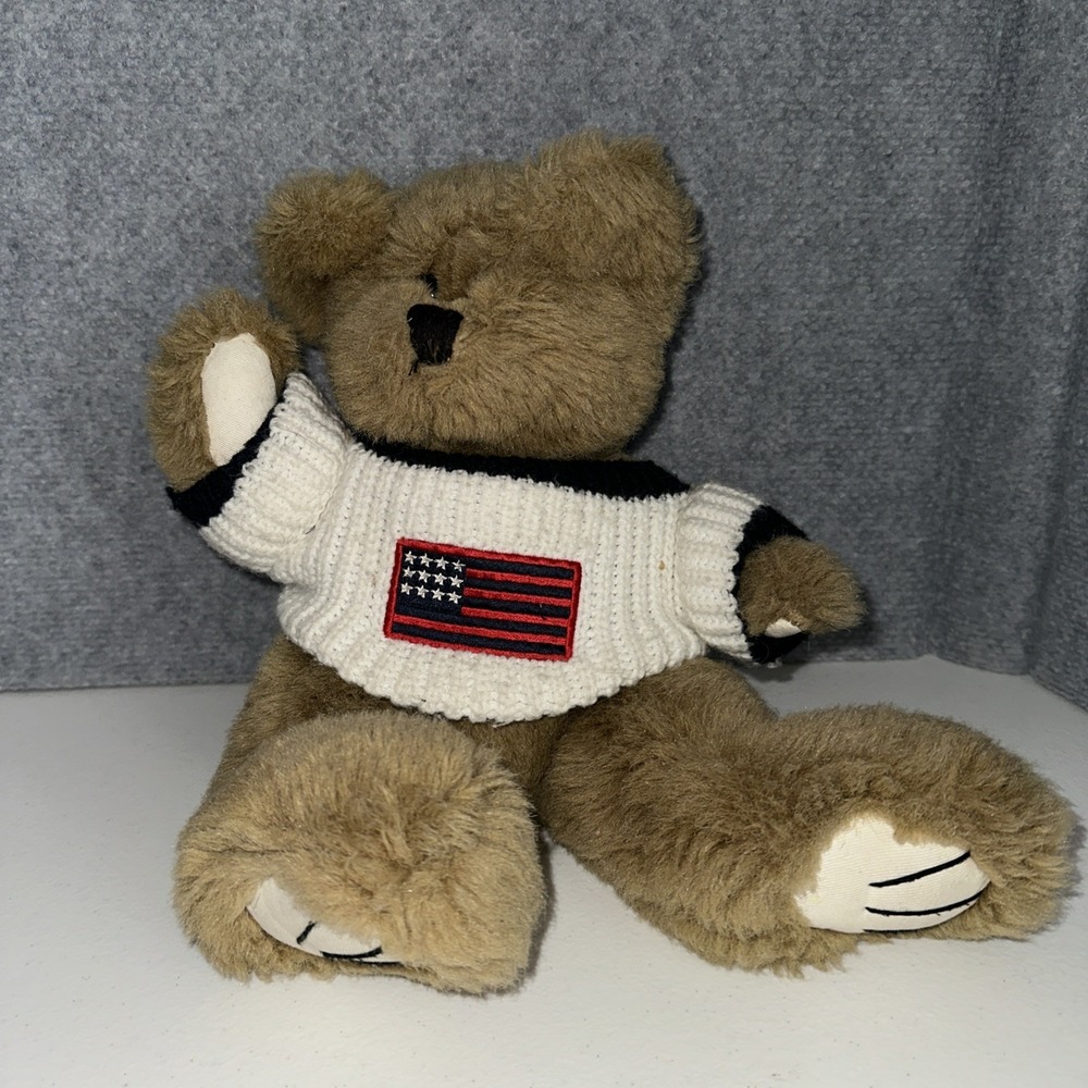 Embrace Plush Brown Teddy Bear Stuffed Animal Knit Flag Sweater 13" Fluffy
